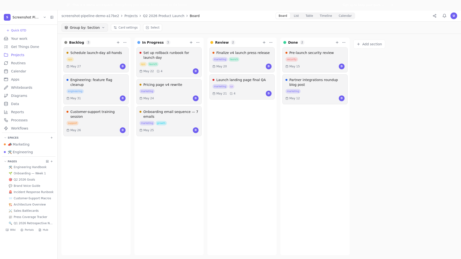 Tellzm project board view