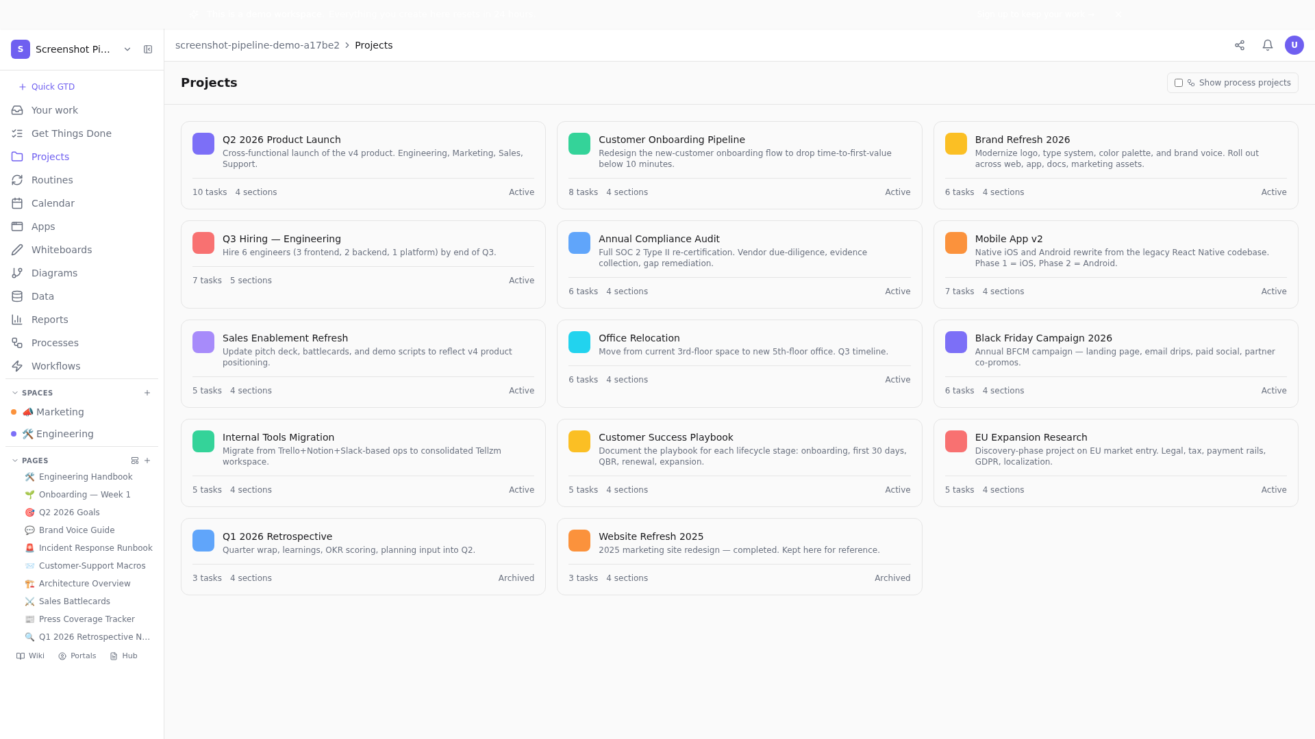 Project list grouped by objective — every project tied to an OKR, or visible as unaligned.