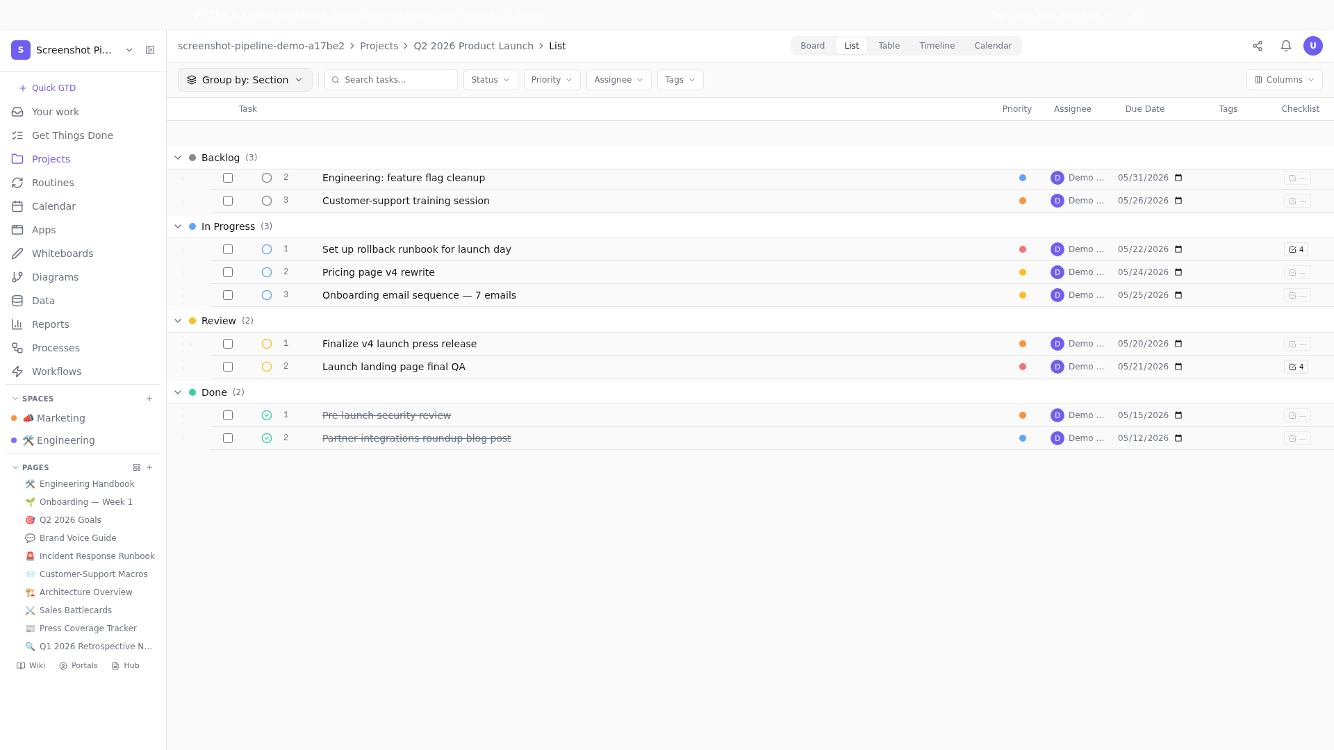 Sort the list view by 'last updated' before each weekly review — anything older than 7 days deserves a question.