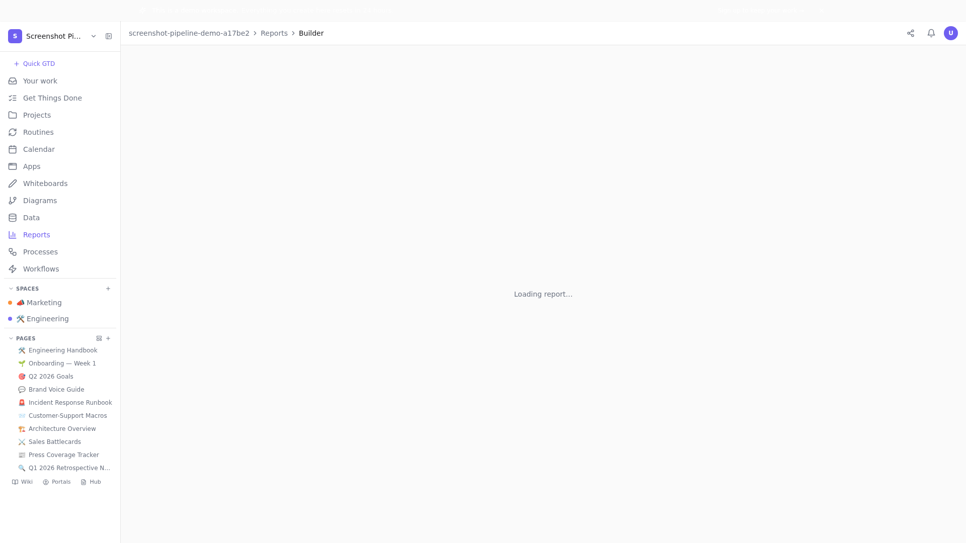 Drag-to-build report layout — five widgets, one screen, ninety seconds to read.
