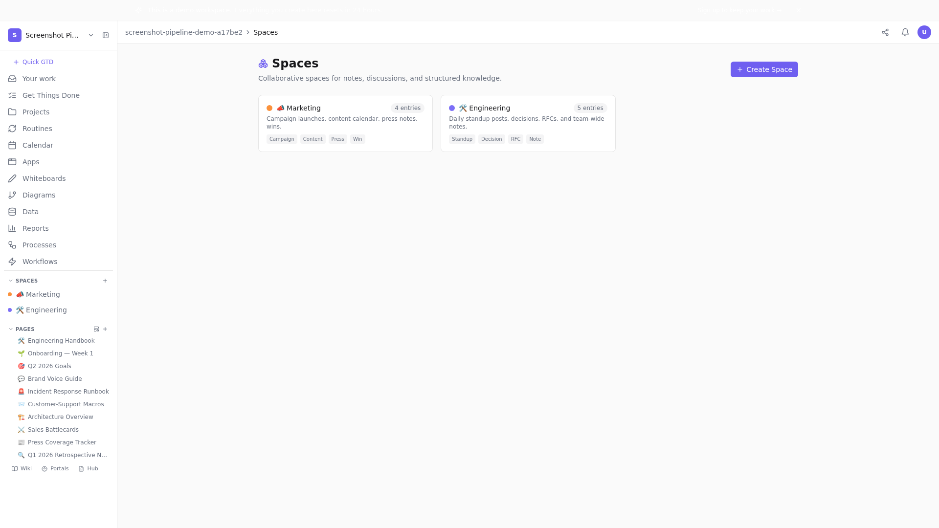A team Space with daily standup posts — three lines, async, done.